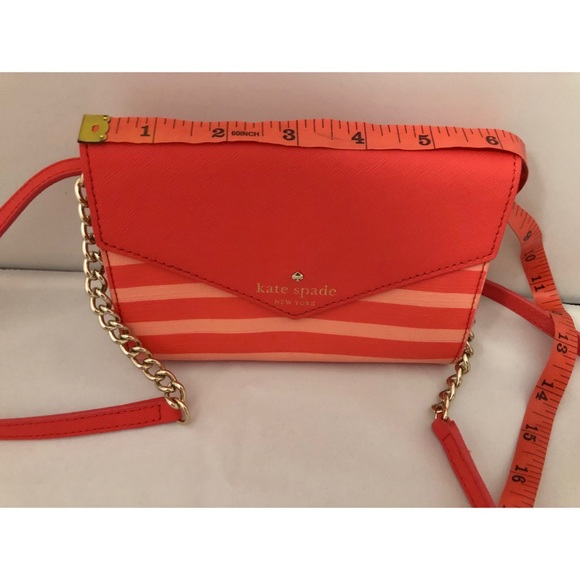 Kate Spade Pink Striped Crossbody Purse with Gold Chain Accents - Picture 7 of 8